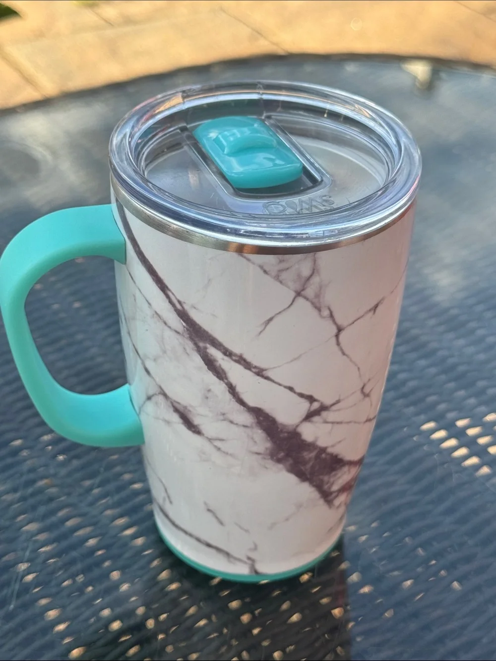 Swig Marble slab Travel Mug with Teal Handle